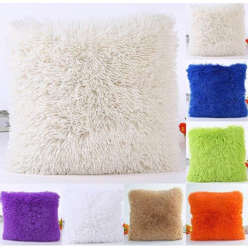 Solid Plush Furry Cushion Cover Throw Home Bed Room Sofa Decor