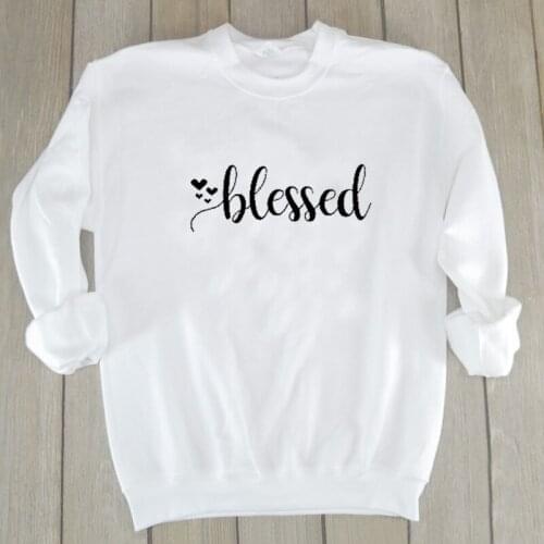 Blessed Letter Cotton Women Sweatshirt Fashion Funny Crewneck Female Plus Size Pullover Full Long Sleeve Lady Top Shirt bts