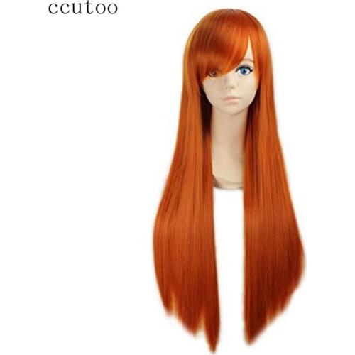 Ccutoo 80cm/32" Orange Long Straight Synthetic Eva Neon Genesis Evangelion Asuka Langley Soryu Cosplay Full Wigs