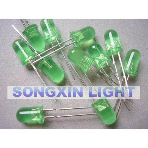 1000pcs 5mm Diffused Green LED Diode DIP Round Wide Angle Through Hole 2 Pin LED Light Emitting Diode Lamp 520-535NM Super Green