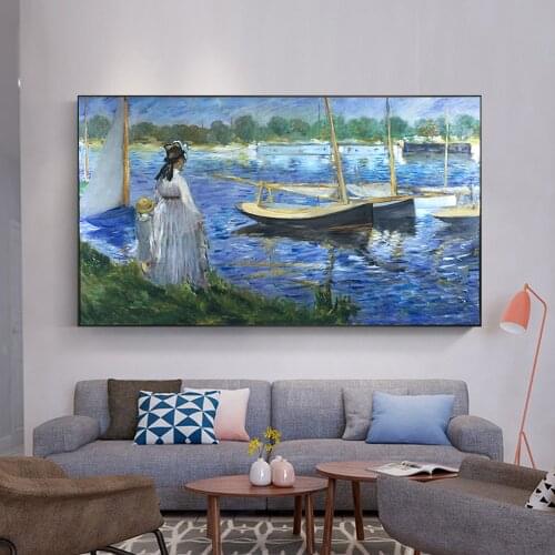 Edouard Manet Poster Art Canvas Painting The Seine at Argenteuil Prints Modern Wall Oil Painting Pictures For Room Decor