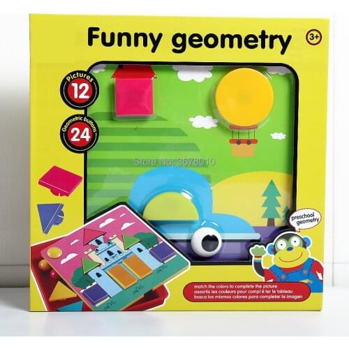 Geometric Button Art Color and Shape Matching Pegboard Puzzle Games with 12 Templates,Pre-school Geometry Set Educational Toys