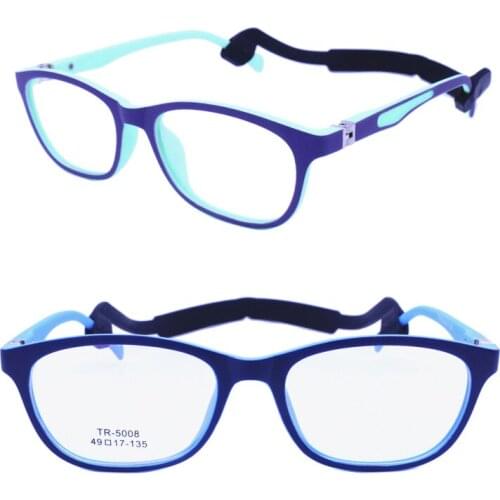 5008 flexible hingeless wayframe shape TR90 Do not fade bicolor myopia prescription eyeglasses with elastic cord for children