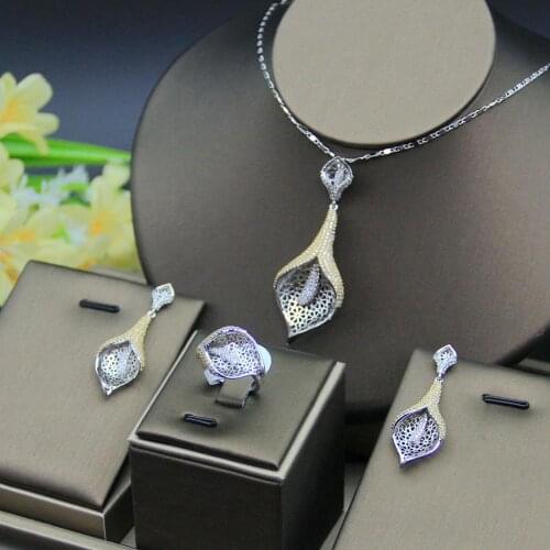 HERHOME 3 PCS Luxury Nigeria CZ Zircon Jewelry Set Women Wedding Dress India Africa Bride Necklace Earrings Accessory