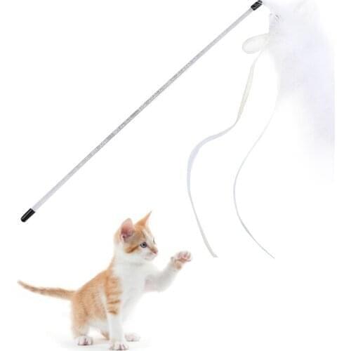 Faux Feather Cat Teaser Wand Funny Kitten Scratching Toy Ribbon Cat Interactive Toy Kitten Teaser Stick Pet Training Toy Pet Toy