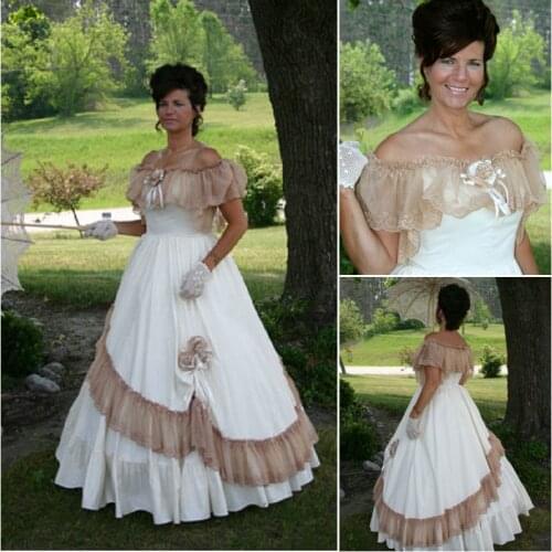 HIstory!Customer-made Cream Victorian dress 1860s Civil war Dress Scarlett Theater Costume Halloween Renaissance Dress V-475