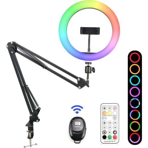 Professional Photo Studio 26cm Ringlight RGB Selfie Ring Light with Tripod Phone Holder Photography Lights Ring Lamp for YouTube