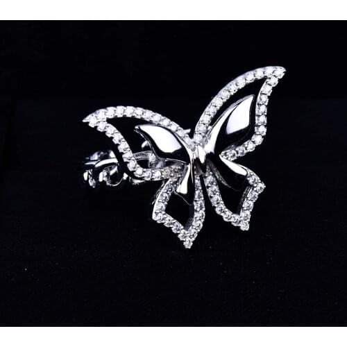 New Design Butterfly Finger Ring Chain Design Geometric Hollow Charm Insect Jewelry For Women Wedding Party Valentines Day Gift