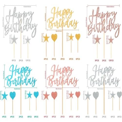 Cake decoration rose gold cake topper happy birthday banner confetti balloon stars stars heart shaped cake topper suitable for f