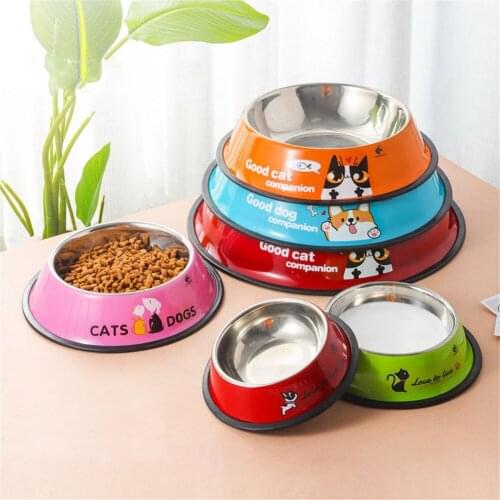 Stainless Steel Feeder Dog Animal Printed Travel Small Big Dogs Feeding Food Dishes Anti Skid Cat Puppy Durable Water Bowls