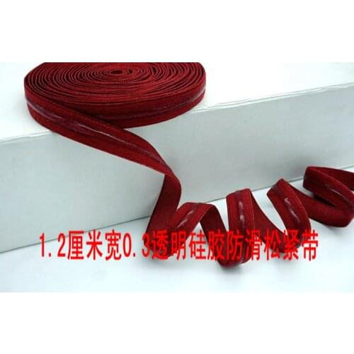 Wine red 1.2cm Transparent 0.3cm silicone soft non-slip elastic webbing for sewing diy 10M/lot