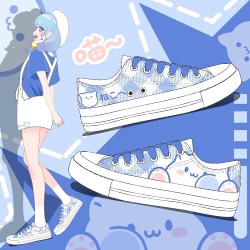 Amy and Michael Cute Anime Students Canvas Shoes Female 2021 Summer Hand Painted Cartoon Low-top Sneakers Woman Vulcanized Shoes