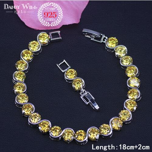 Best Present Christmas Sparking Yellow/Purple/White Stone Tennis Bracelet For Women Silver Color Big Cubic Zirconia Bracelets