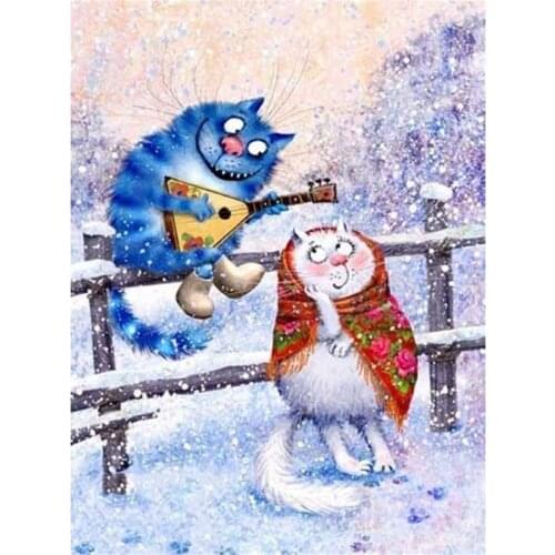 Cartoon Blue Cat DIY Cross Stitch Embroidery 11CT Kits Needlework Craft Set Cotton Thread Printed Canvas Home Design