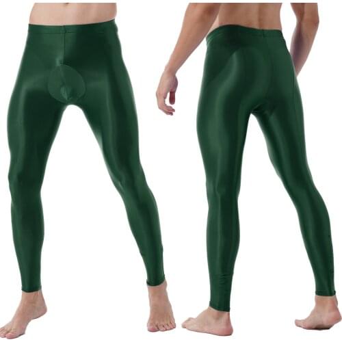 Mens Glossy Bulge Pouch Tights Skinny Pants Elastic Waistband Leggings Solid Color Mid Elastic Stretchy Solid Color Pantyhose