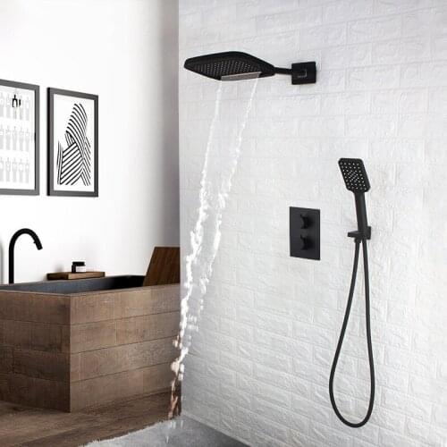Rainfall Waterfall top shower head wall mounted brass shower faucet complete set bathroom Thermostatic shower