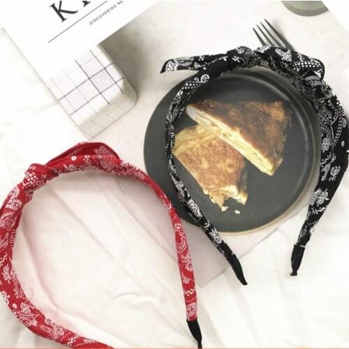 Autumn new hair accessories Vintage floral knot small ears bow wide-brimmed headband