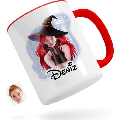 Personalized Women 'S Witch Caricature Of Red Mug Bardak-2