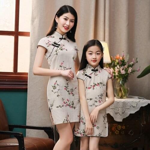 Teenage Girls Cheongsam 2020 Summer 2-12T Mother Daughter Dresses Family Christmas Clothes Pajamas Elegant Normal Prom Clothing