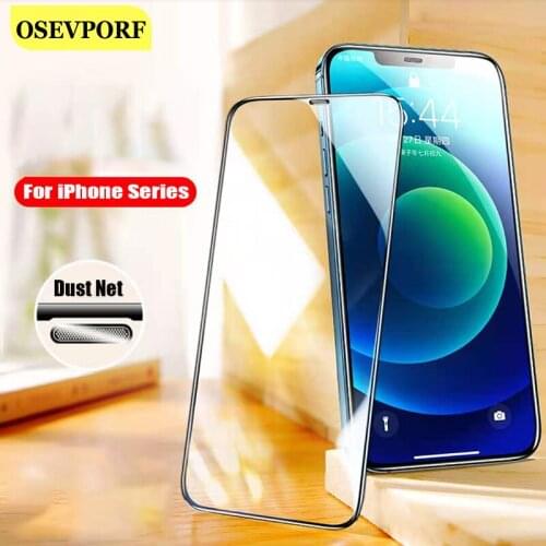 Dust Net Tempered Glass Film For iPhone 12 Mini 11 Pro Max 8 7 6 6S Plus SE 2 X XR XS Max Green Blue Light Anti-peep Alloy Glas