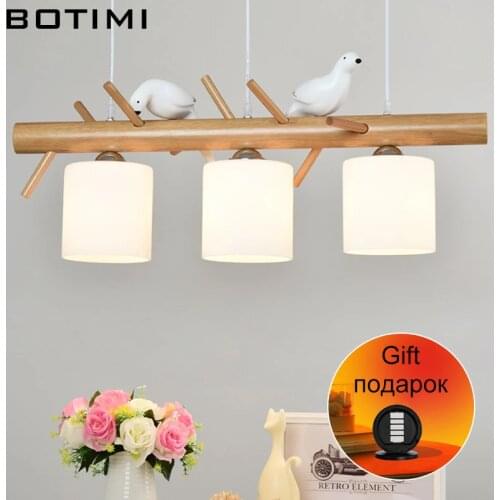 BOTIMI Cord Pendant Lights With Glass Ball For Dining Room Long Wooden Bar Pendant Lamp Modern Suspension Kitchen Lighting