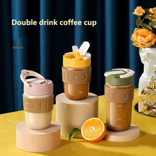 Portable Mens and Womens Coffee Cup Kawaii Glasses Creative Dual Purpose Iced Coffee Latte Cups Glass With Lid And Straw