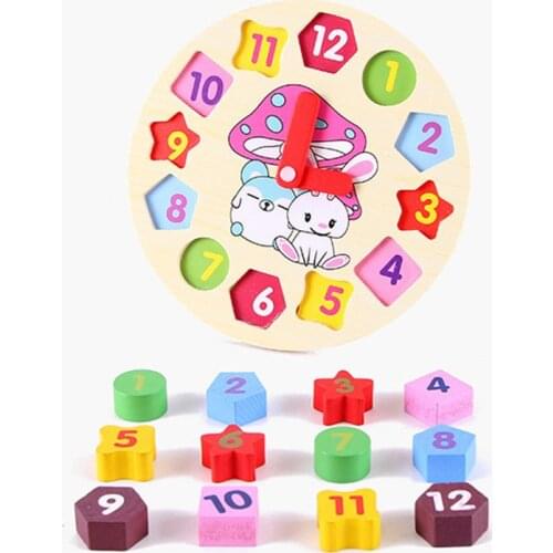 Montessori Cartoon Animal Educational Wooden Beaded Geometry Digital Clock Puzzles Gadgets Matching Clock Brain Toy For Children
