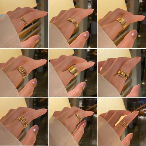 Titanium steel opening adjustment ring INS style Retro golden ring 12 PCS/LOT E-063