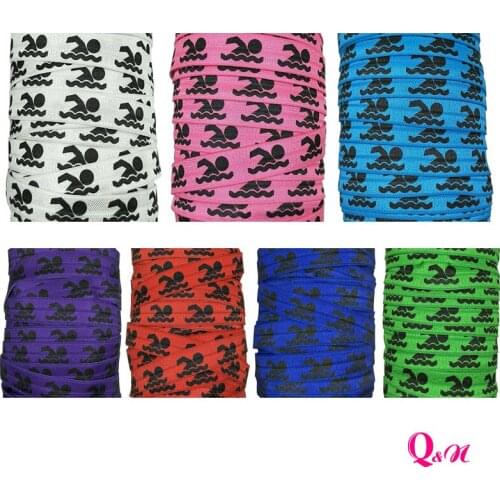 Q&N ribbon 16mm 22mm 25mm 38mm 50mm 75mm swimming printed grosgrain ribbon webbing 50yards/roll for hair tie free shipping