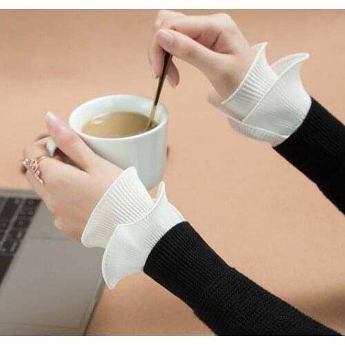 Detachable Shirt Pleated Flare Sleeve False Cuffs Solid Color Pleated Layered Decorative Women Clothing Accessory
