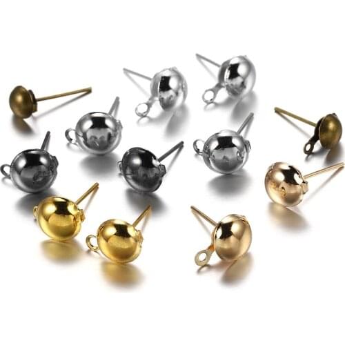 100Pcs/lot 4 5 6 8 10mm Gold Copper Plating Stud Earring Pins Connector For Earrings DIY Jewelry Making Accessories Supplies