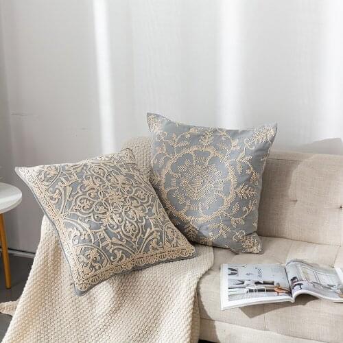 Grey blue color cotton embroidered flower pattern cushion cover pillowcase decorative throw pillow covers for backrest