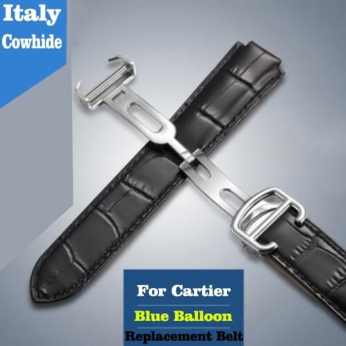 Genuine Leather Red Watch Strap for Cartier Bracelet Blue Balloon Watch Strap Belt for Men Butterfly Buckle Watch Accessorie