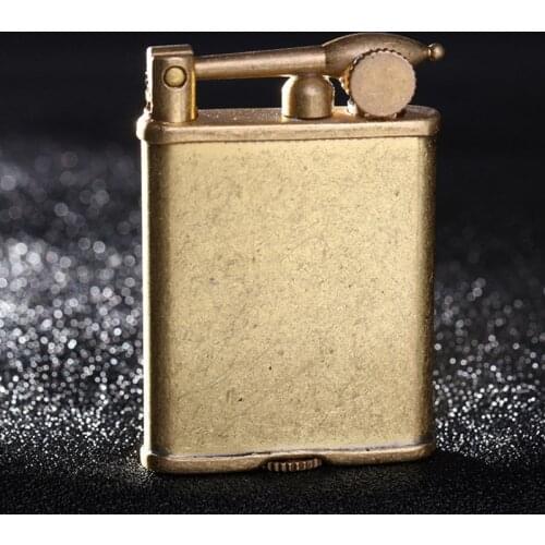 Vintage Brass Flint Kerosene Lighters Flame Retro Metal Grinding Wheel Petrol Old Trenches Cigarette Lighter Smoker Gadgets