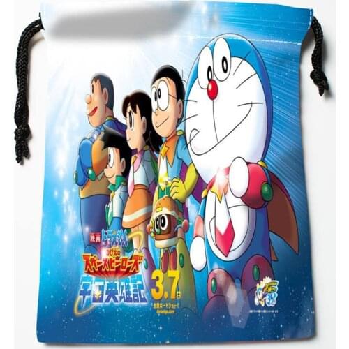 High quality Custom Doraemon printing storage bag drawstring bag gift Satin bags 18*22cm Compression Type Bags