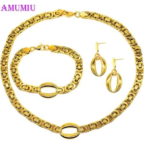 AMUMIU Jewelry Sets Dubai Gold Color Wedding Jewelry Sets For Women Brides Jewelry Costume Imitation Crystal Jewellery Set JS008