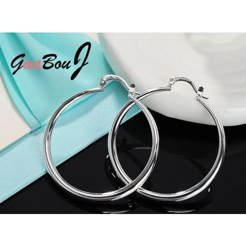 925 Sterling Silver Hoop Earrings For Women 40mm/4cm Round Circle Earrings Fashion Jewelry 2021 Trend New GaaBou Jewellery