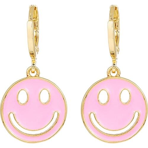 ZHINI Simple Charming Smiley Face Dangle Drop Earrings for Women Fashion Geometry Long Earring Statement Earring Jewelry Gift