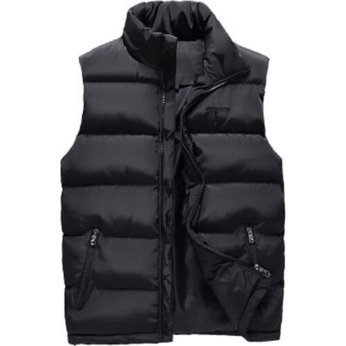 New Chalecos Para Hombre De Invierno Sleeveless Cotton Solid Slim Zipper Streewear Vests Casual Warm Black Vest Man Pockets