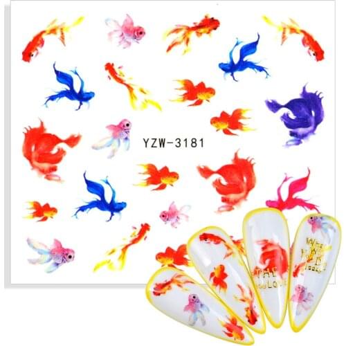 1 Sheet Nail Sticker Nails Art Decorations Sliders Gold Golden Fish Water Transfer Decals Manicure Accessoires