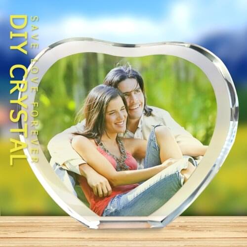 1Pcs Photo Customized Love Heart Shaped Crystal Wedding DIY Crystal Glass Frame home decor figurines Friends Family Lover Gifts