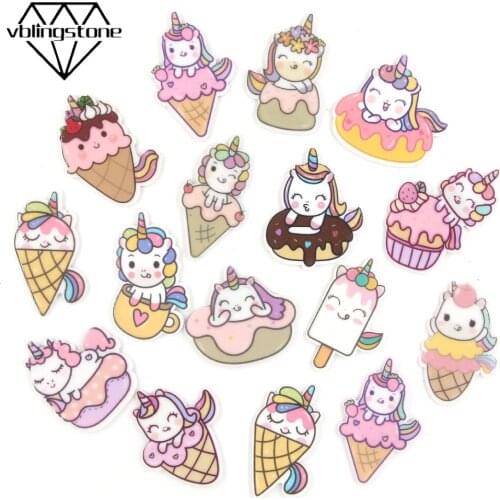 10Pcs Kawaii Planar Resin Cabochons Ice Cream Unicorn Flatback Resin Applique For DIY Hair Accessories Cartoon Hornhorse Patches