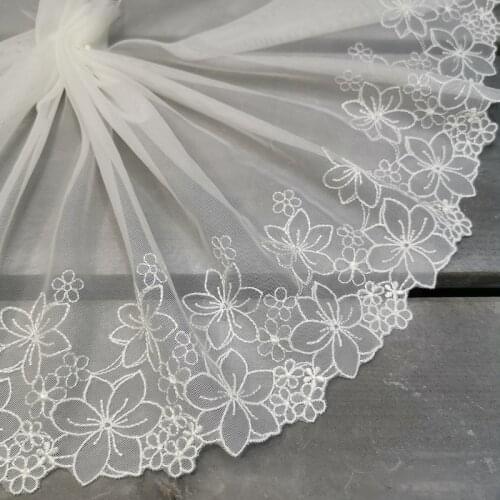 14Yards 22cm Embroidery Lace Fabric Trim White Flowers Craft Supplies Ribbon DIY Sewing Accessories Trimmings Guipure dentelle