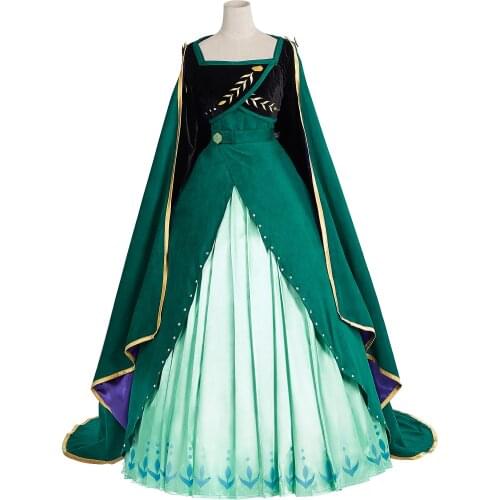 2019 movie anna costume dress cape anna coronation dress cosplay costume green dress long cloak adult female