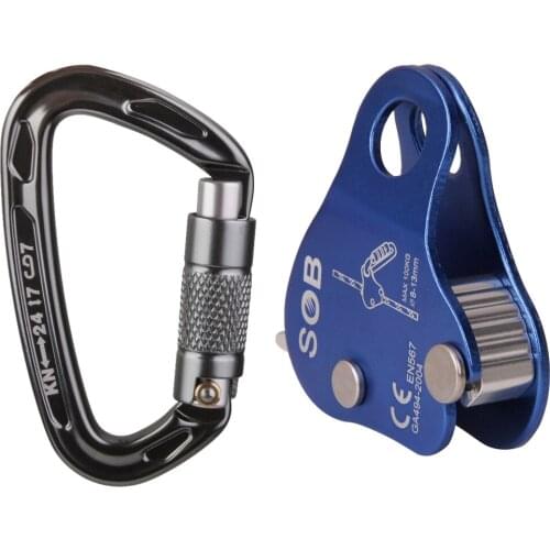 24KN Aluminum D-ring Locking Carabiner with 8mm 13mm Rope Grab Protecta Rock Climbing Hiking Fall Protection Equipment