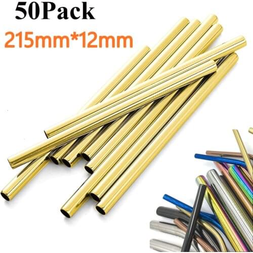 50Pcs/Lot 304 Stainless Steel Straws Reusable Metal Bubble Tea Straw Drinking Tubes 215mm*12mm Straight Bent Sharp Boba Straws