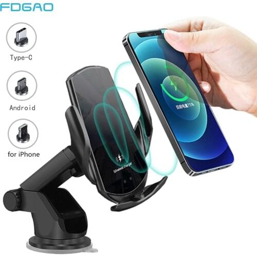 Automatic Clamping Magnetic USB QI Car Wireless Charger Phone Holder Fast Charging for IPhone 12 11 XS XR X 8 Samsung S20 S10 S9