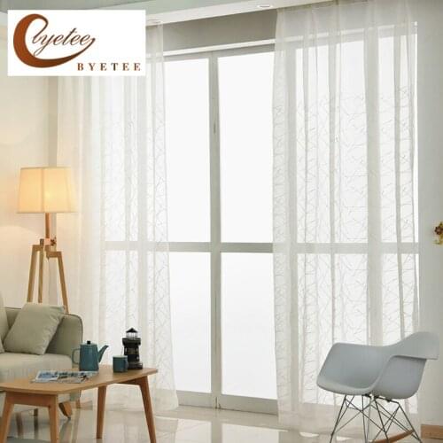 [byetee] White Embroidered Tulle Kitchen Sheer Curtains Doors For Living Room Window Screen Curtain Finished Window Bedroom