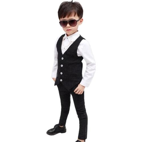 Brand Flowers Boys Formal Suit Wedding Campus Student Birthday Dress Gentleman Kids Vest +Pants 2Pcs Ceremony Costumes