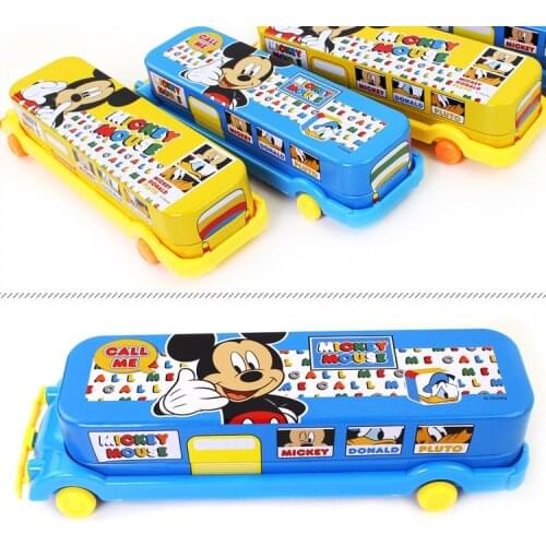 Disney Mickey car pencil case cute pencil case boys and girls double-layer pencil case multifunctional Korean pencil case gift